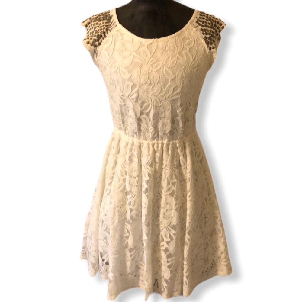 Punk Rock Casual Wedding Dress | Lace w/ Stud Detailing | Worn 1x | Fit & Flare